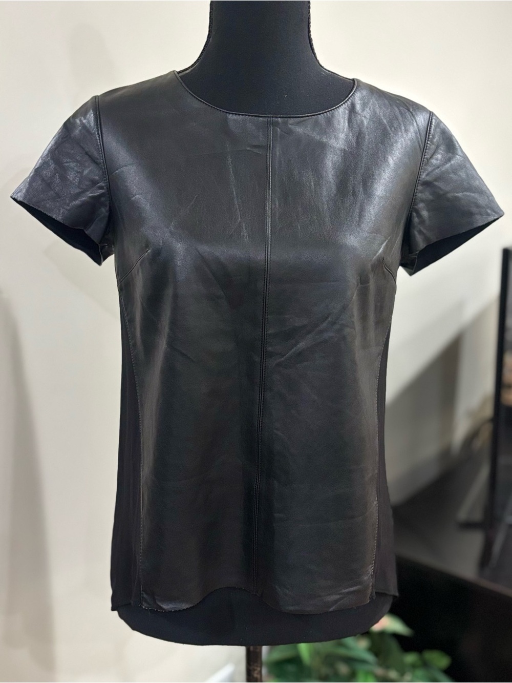Bailey 44 Black Faux-Leather Front Tee Anthropologie XS